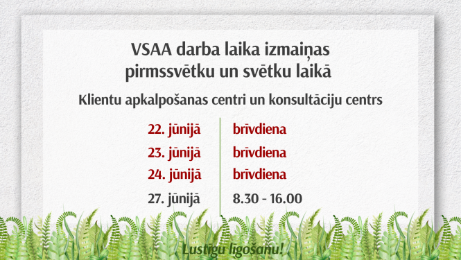 Izmaiņas darba laikā svētkos pelēks fons ar papardēm
